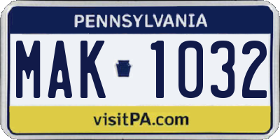 PA license plate MAK1032