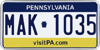 PA license plate MAK1035