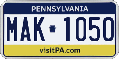 PA license plate MAK1050