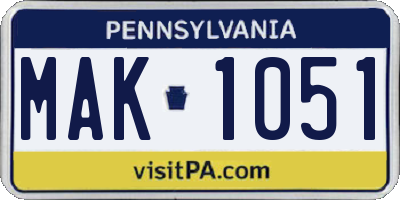PA license plate MAK1051