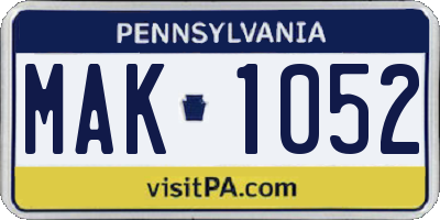 PA license plate MAK1052