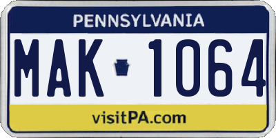 PA license plate MAK1064