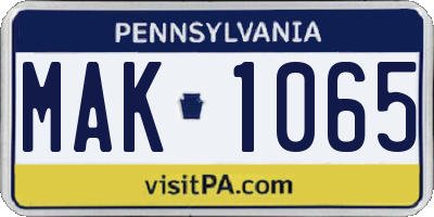 PA license plate MAK1065