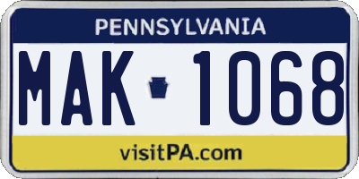 PA license plate MAK1068