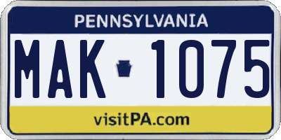 PA license plate MAK1075