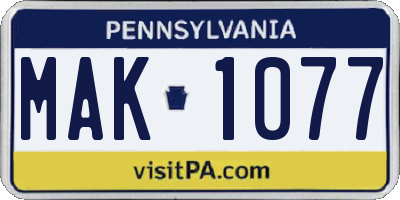 PA license plate MAK1077
