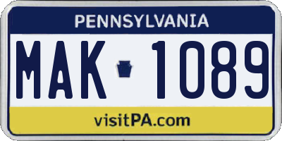 PA license plate MAK1089