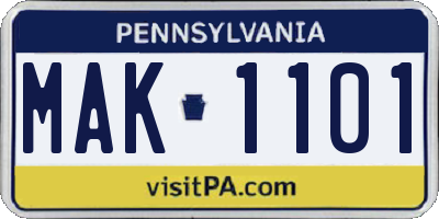 PA license plate MAK1101