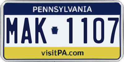 PA license plate MAK1107