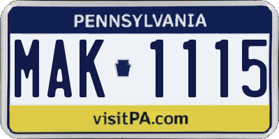 PA license plate MAK1115