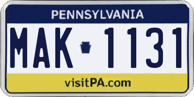 PA license plate MAK1131