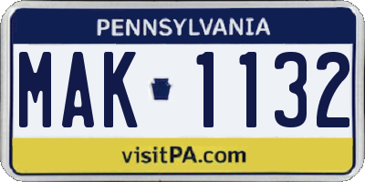 PA license plate MAK1132