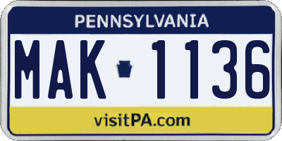 PA license plate MAK1136