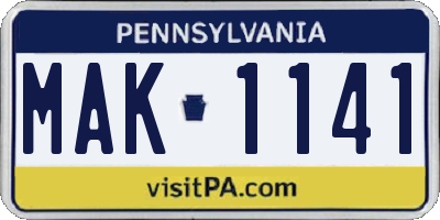 PA license plate MAK1141