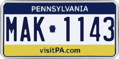 PA license plate MAK1143