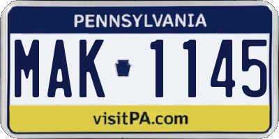 PA license plate MAK1145