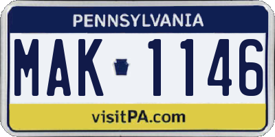 PA license plate MAK1146