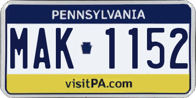 PA license plate MAK1152