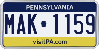 PA license plate MAK1159