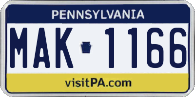 PA license plate MAK1166