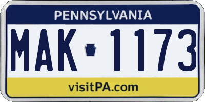PA license plate MAK1173