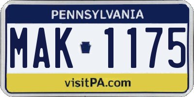 PA license plate MAK1175