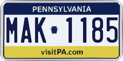 PA license plate MAK1185