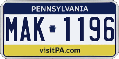 PA license plate MAK1196