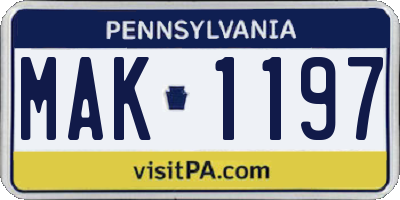 PA license plate MAK1197