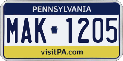 PA license plate MAK1205