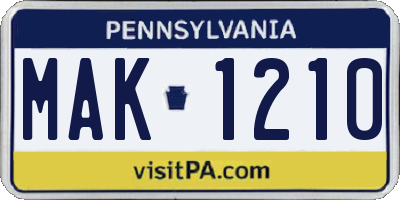 PA license plate MAK1210