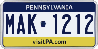 PA license plate MAK1212