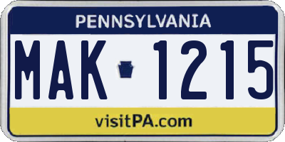 PA license plate MAK1215