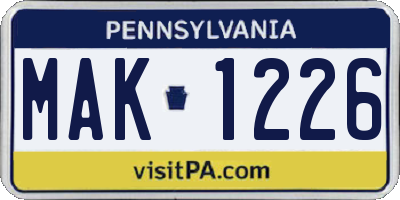 PA license plate MAK1226