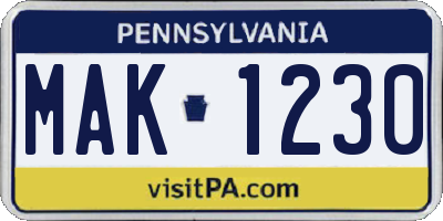 PA license plate MAK1230