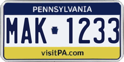 PA license plate MAK1233