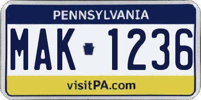 PA license plate MAK1236