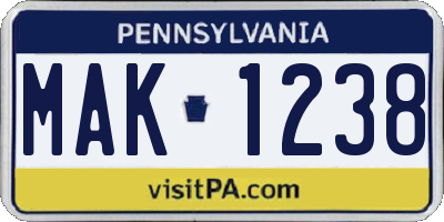 PA license plate MAK1238