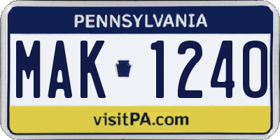 PA license plate MAK1240