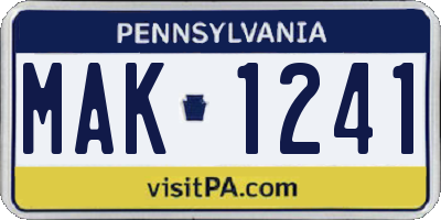 PA license plate MAK1241