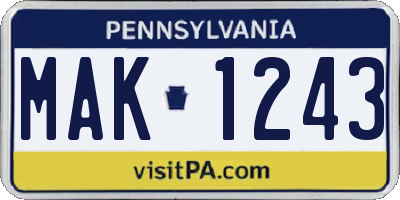 PA license plate MAK1243