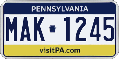 PA license plate MAK1245