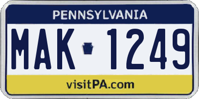 PA license plate MAK1249