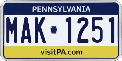 PA license plate MAK1251