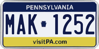 PA license plate MAK1252