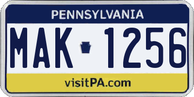 PA license plate MAK1256