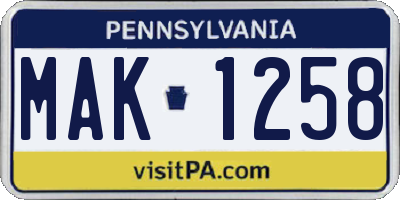 PA license plate MAK1258