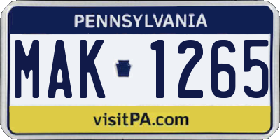 PA license plate MAK1265