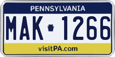 PA license plate MAK1266