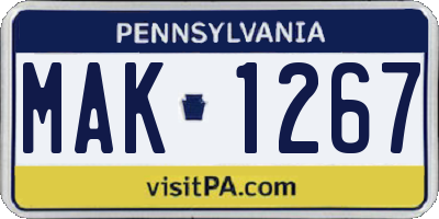 PA license plate MAK1267